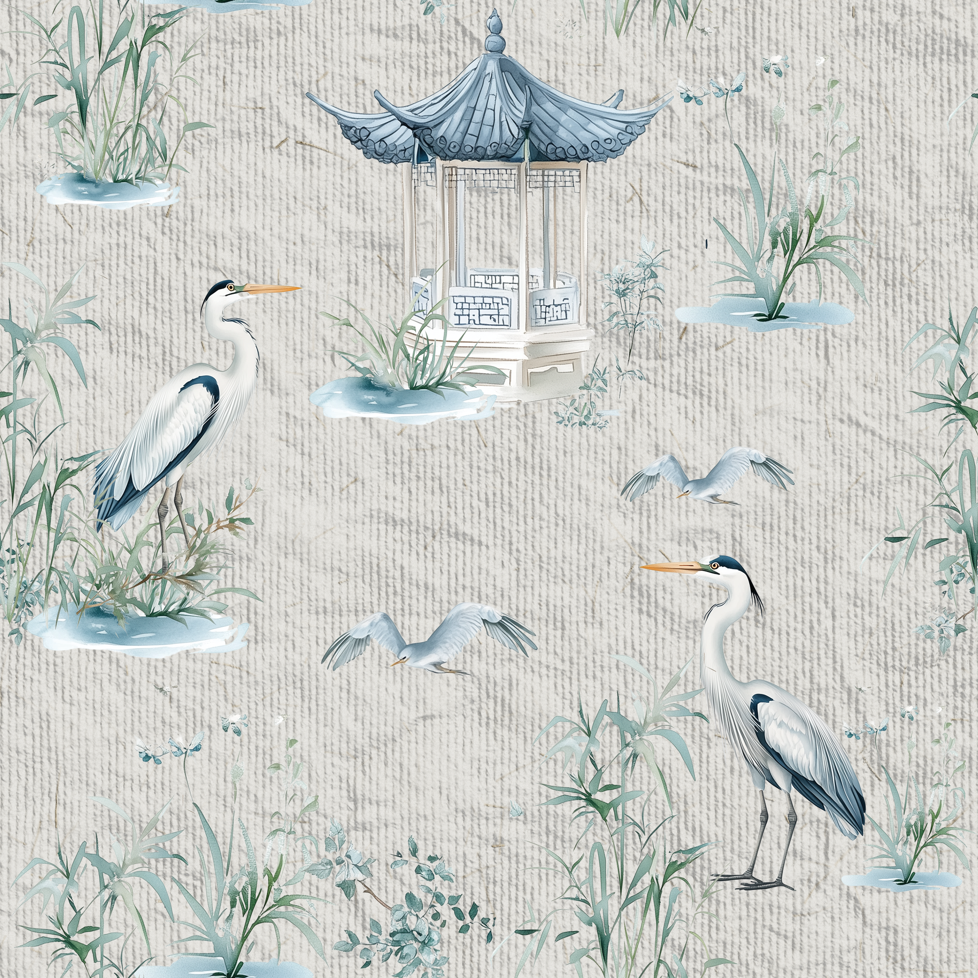 Pattern  Heron Pagoda Wallpaper